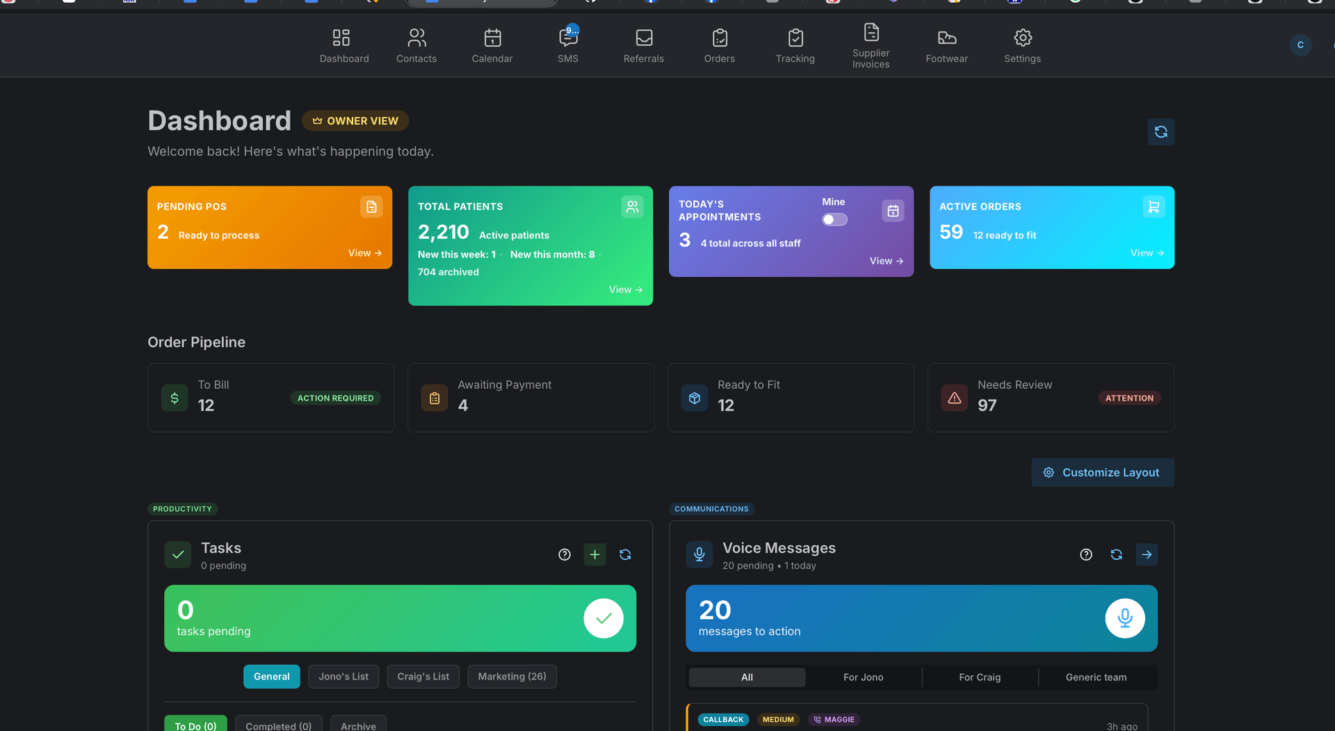 Nexus practice management dashboard